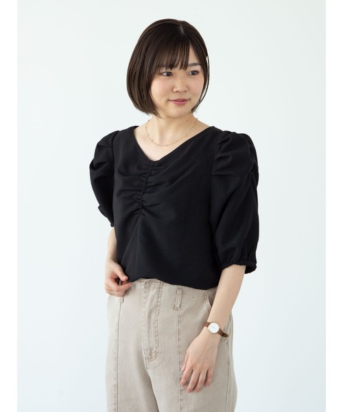 ELENCARE DUE(エレンカーレデュエ)の「・ELENCARE DUE 2wayジャカードブラウス*(シャツ/ブラウス・レディース・ブラック/パープル/イエロー/アイボリー・FREE)」の5枚目の写真