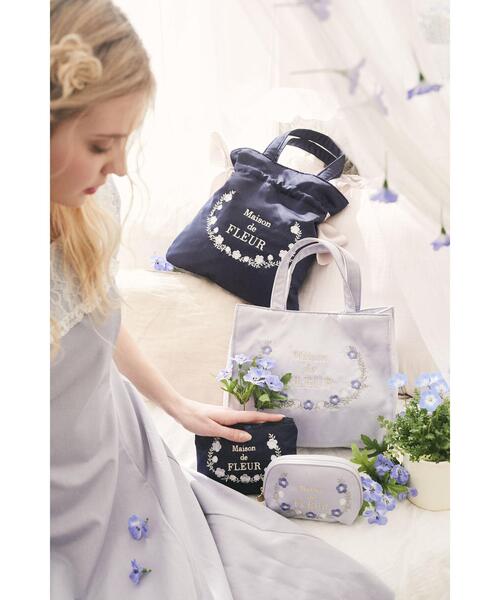 メゾンドフルール ネモフィラ刺繍ミニダブルリボントート　グレイッシュブルー Amazon.co.jp: メゾンドフルール ネモフィラ 刺繍 ミニ ダブル
