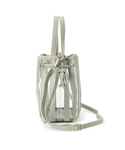 AG by aquagirl（エージーバイアクアガール）の「◆PVCストライプ巾着ショルダー（ショルダーバッグ・レディース・ブラック/グレー/ライトグリーン・00）」の4枚目の写真