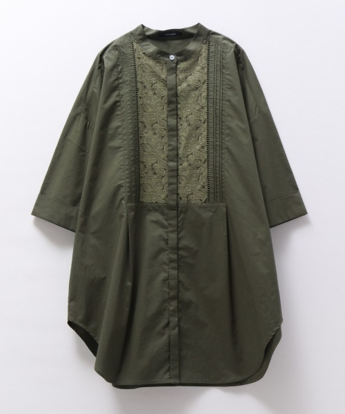 JEANASIS（ジーナシス）の「ジャガードコンビチュニックSS/950911（シャツ/ブラウス・レディース・ホワイト/ブラック/カーキ・FREE）」の3枚目の写真