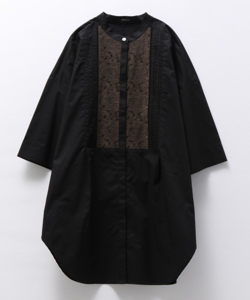 JEANASIS（ジーナシス）の「ジャガードコンビチュニックSS/950911（シャツ/ブラウス・レディース・ホワイト/ブラック/カーキ・FREE）」の2枚目の写真