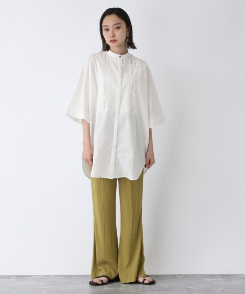 JEANASIS（ジーナシス）の「ジャガードコンビチュニックSS/950911（シャツ/ブラウス・レディース・ホワイト/ブラック/カーキ・FREE）」の4枚目の写真