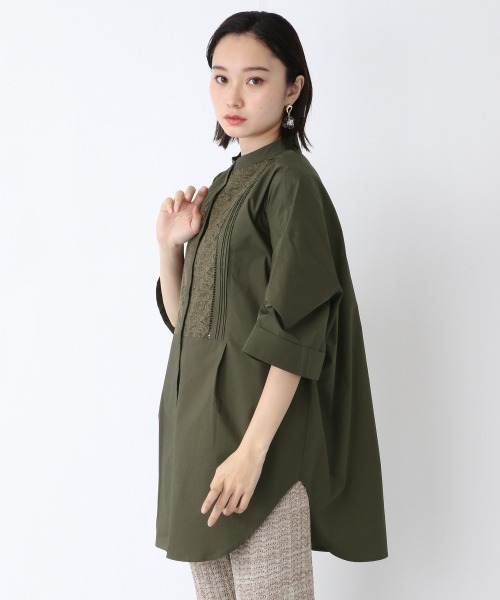 JEANASIS（ジーナシス）の「ジャガードコンビチュニックSS/950911（シャツ/ブラウス・レディース・ホワイト/ブラック/カーキ・FREE）」の7枚目の写真