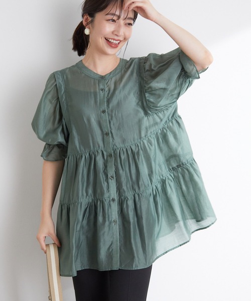 VIS（ビス）の「【前後2WAY】ティアードシアーチュニックブラウス（シャツ/ブラウス・レディース・ホワイト/ブラック/ダークブラウン/モスグリーン・FREE）」の4枚目の写真