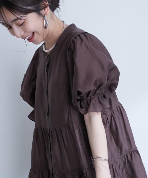 VIS（ビス）の「【前後2WAY】ティアードシアーチュニックブラウス（シャツ/ブラウス・レディース・ホワイト/ブラック/ダークブラウン/モスグリーン・FREE）」の21枚目の写真