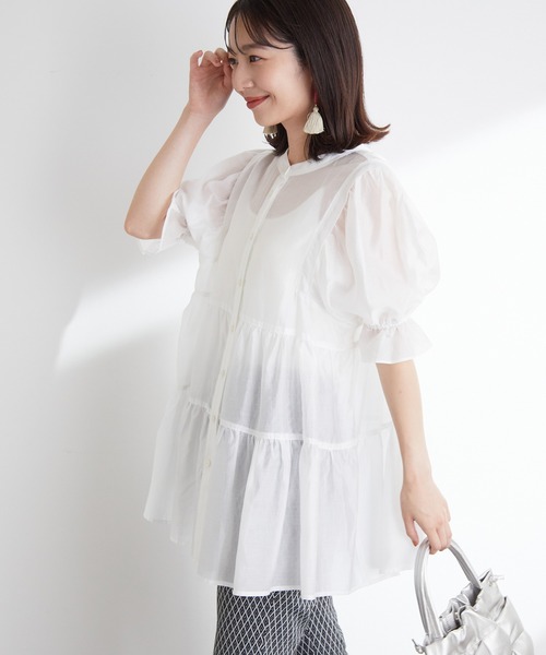 VIS（ビス）の「【前後2WAY】ティアードシアーチュニックブラウス（シャツ/ブラウス・レディース・ホワイト/ブラック/ダークブラウン/モスグリーン・FREE）」の13枚目の写真