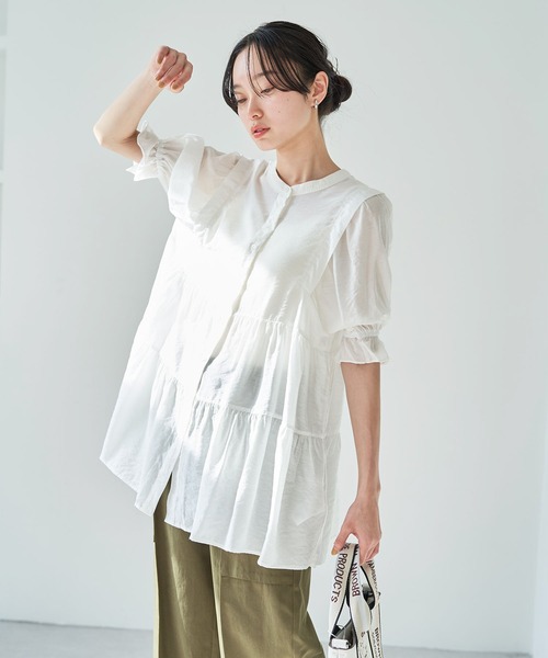 VIS（ビス）の「【前後2WAY】ティアードシアーチュニックブラウス（シャツ/ブラウス・レディース・ホワイト/ブラック/ダークブラウン/モスグリーン・FREE）」の6枚目の写真