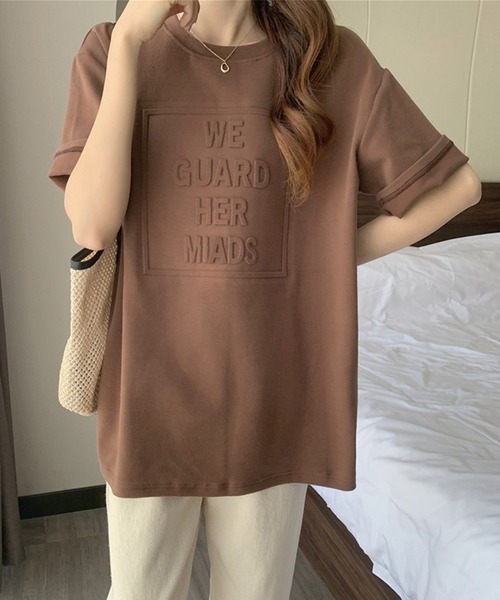 aimoha（アイモハ）の「3DロゴＴシャツ（Tシャツ/カットソー・レディース・ダークグレー/ホワイト/ネイビー/ブラック/キャメル・X-LARGE/LARGE/MEDIUM）」の5枚目の写真