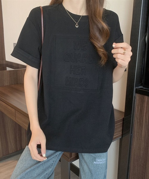 aimoha（アイモハ）の「3DロゴＴシャツ（Tシャツ/カットソー・レディース・ダークグレー/ホワイト/ネイビー/ブラック/キャメル・X-LARGE/LARGE/MEDIUM）」の3枚目の写真