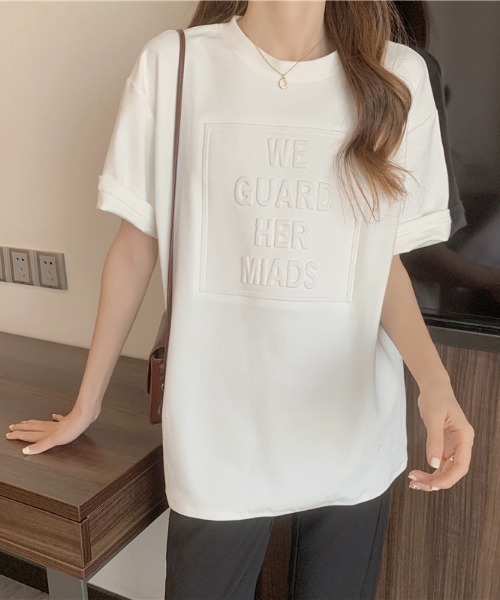 aimoha（アイモハ）の「3DロゴＴシャツ（Tシャツ/カットソー・レディース・ダークグレー/ホワイト/ネイビー/ブラック/キャメル・X-LARGE/LARGE/MEDIUM）」の9枚目の写真