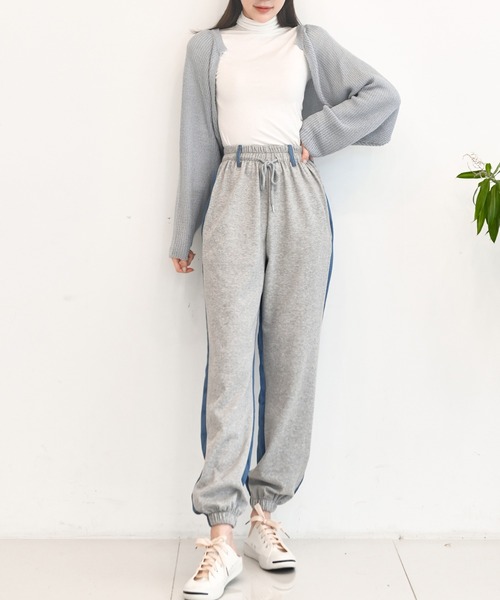 me+em select（ミームセレクト）の「デニム配色スウェットジョガーパンツ（スウェットパンツ・レディース・グレー/アイボリー・FREE）」の9枚目の写真