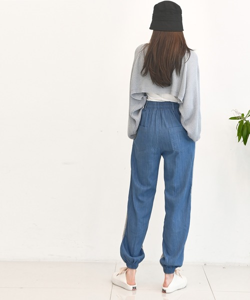 me+em select（ミームセレクト）の「デニム配色スウェットジョガーパンツ（スウェットパンツ・レディース・グレー/アイボリー・FREE）」の15枚目の写真