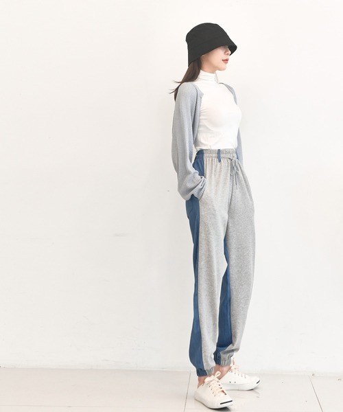 me+em select（ミームセレクト）の「デニム配色スウェットジョガーパンツ（スウェットパンツ・レディース・グレー/アイボリー・FREE）」の10枚目の写真