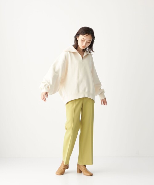 CITEN（シテン）の「＜CITEN（シテン）＞裏起毛 ZIP オープンカラー スウェット（スウェット・レディース・オフホワイト/ダークグレー/ライム・FREE）」の6枚目の写真