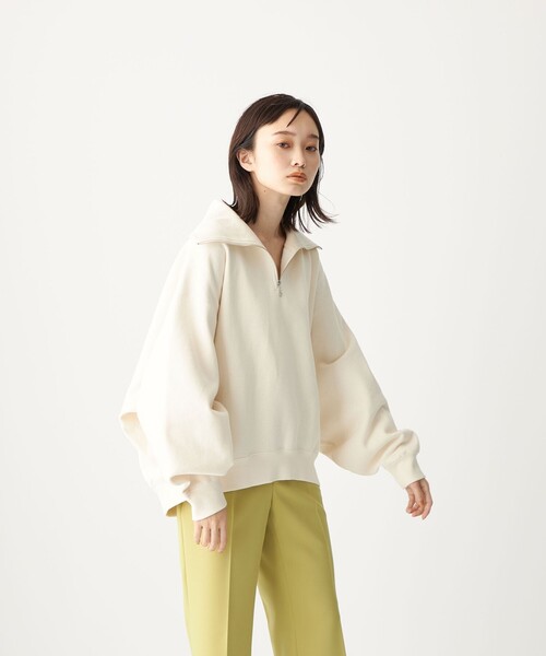 CITEN（シテン）の「＜CITEN（シテン）＞裏起毛 ZIP オープンカラー スウェット（スウェット・レディース・オフホワイト/ダークグレー/ライム・FREE）」の8枚目の写真