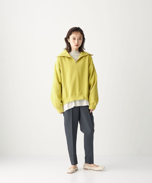 CITEN（シテン）の「＜CITEN（シテン）＞裏起毛 ZIP オープンカラー スウェット（スウェット・レディース・オフホワイト/ダークグレー/ライム・FREE）」の9枚目の写真