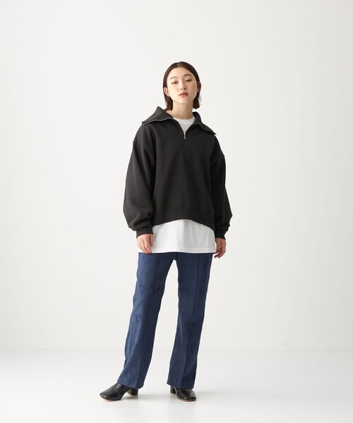 CITEN（シテン）の「＜CITEN（シテン）＞裏起毛 ZIP オープンカラー スウェット（スウェット・レディース・オフホワイト/ダークグレー/ライム・FREE）」の13枚目の写真