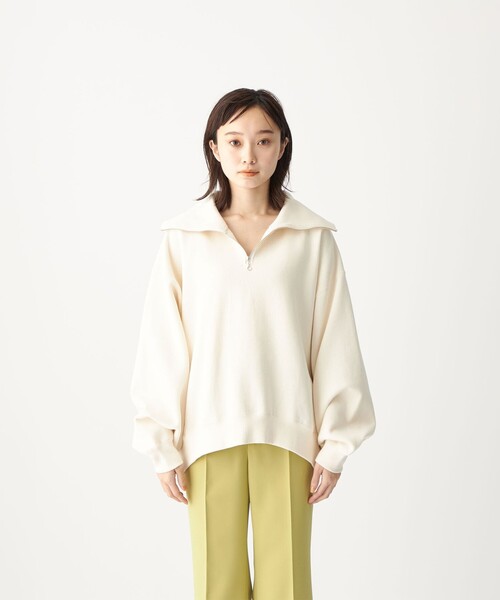 CITEN（シテン）の「＜CITEN（シテン）＞裏起毛 ZIP オープンカラー スウェット（スウェット・レディース・オフホワイト/ダークグレー/ライム・FREE）」の16枚目の写真