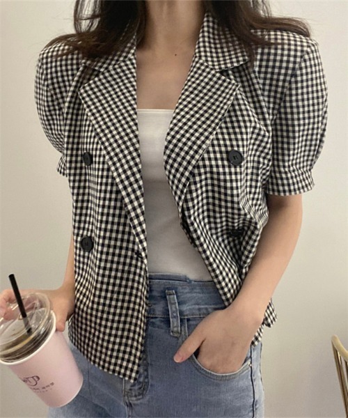 Chris Montez ギンガムチェック柄　ショート丈ジャケット 9号 Chris Montez ギンガムチェック柄 ショート丈ジャケット 9号