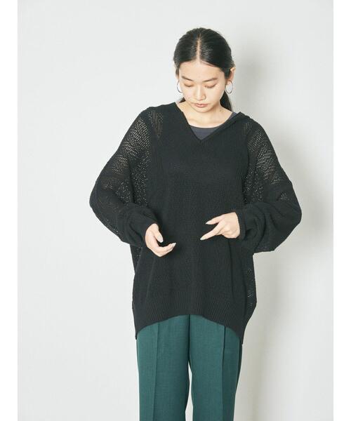 GARAGE OF GOOD CLOTHING（ガレージオブグッドクロージング）の「パッチワーク風アノラックプルオーバー＊（ニット/セーター・レディース・ブラック/アイボリー・FREE）」の7枚目の写真