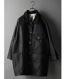 専用 新品 MEDE19F　裏地がこだわりのフェイクレザーカバーオール L MEDE19F 裏地がこだわりのフェイクレザーカバーオール〈ブラック