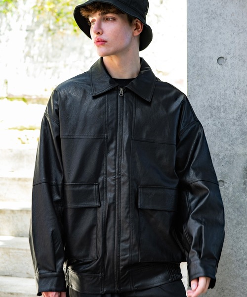 ８(eight)（エイト）の「ＰＵ Ａ－２ジャケット（ミリタリージャケット・メンズ・ブラック・LARGE/MEDIUM）」の3枚目の写真