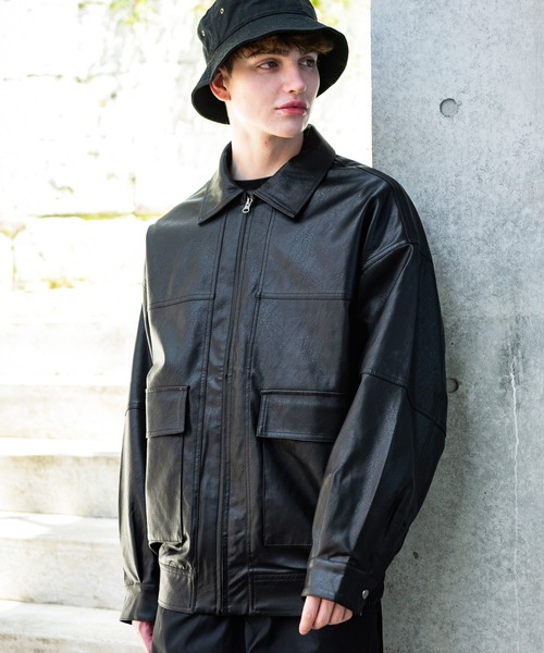 ８(eight)（エイト）の「ＰＵ Ａ－２ジャケット（ミリタリージャケット・メンズ・ブラック・LARGE/MEDIUM）」の4枚目の写真