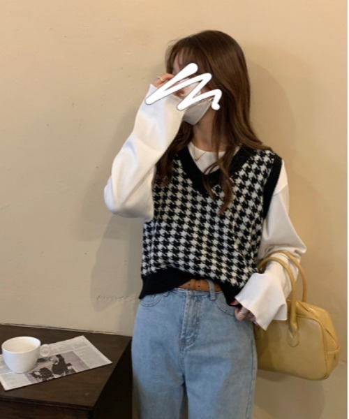 SONA(ソナ)の「SONYUNARA ハウンドトゥースニットベスト(ベスト・レディース・ホワイト/ブラック・FREE)」の11枚目の写真