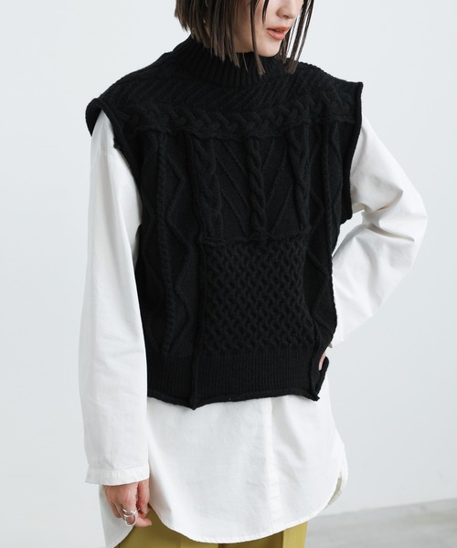 select MOCA(セレクトモカ)の「2021 AW プチハイネックケーブルショートベスト(ベスト・レディース・ブラック/ダークブラウン/アイボリー・FREE)」の15枚目の写真