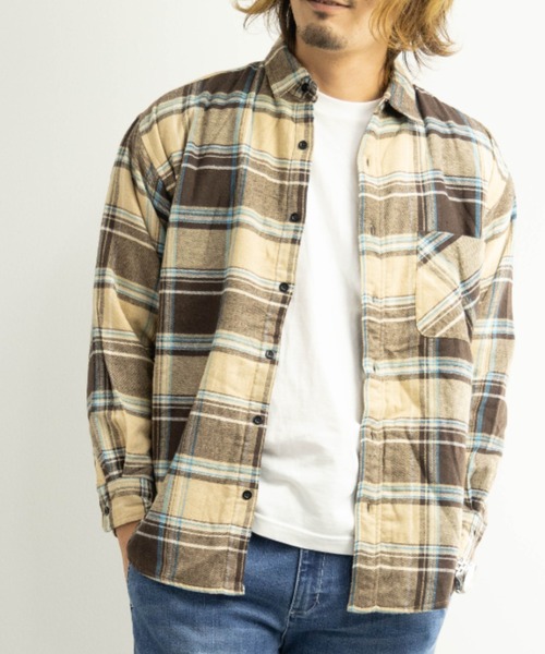 BARCEDOS（バルセドス）の「裏ボア チェックシャツジャケット（シャツ/ブラウス・メンズ・ベージュ/ブラウン/レッド/ブルー・LL/3L/M/L）」の2枚目の写真
