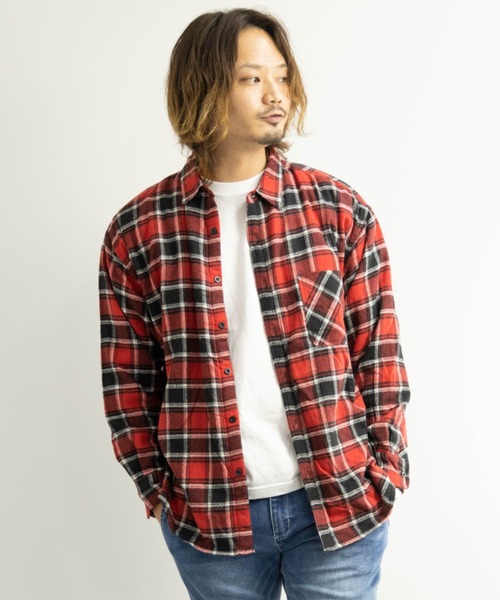 BARCEDOS（バルセドス）の「裏ボア チェックシャツジャケット（シャツ/ブラウス・メンズ・ベージュ/ブラウン/レッド/ブルー・LL/3L/M/L）」の4枚目の写真