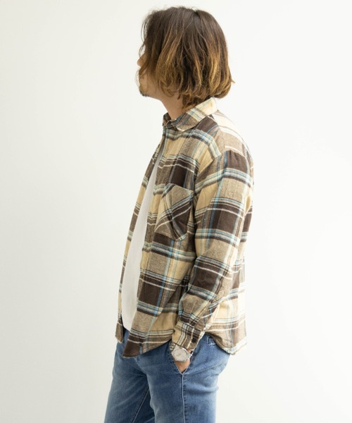 BARCEDOS（バルセドス）の「裏ボア チェックシャツジャケット（シャツ/ブラウス・メンズ・ベージュ/ブラウン/レッド/ブルー・LL/3L/M/L）」の11枚目の写真
