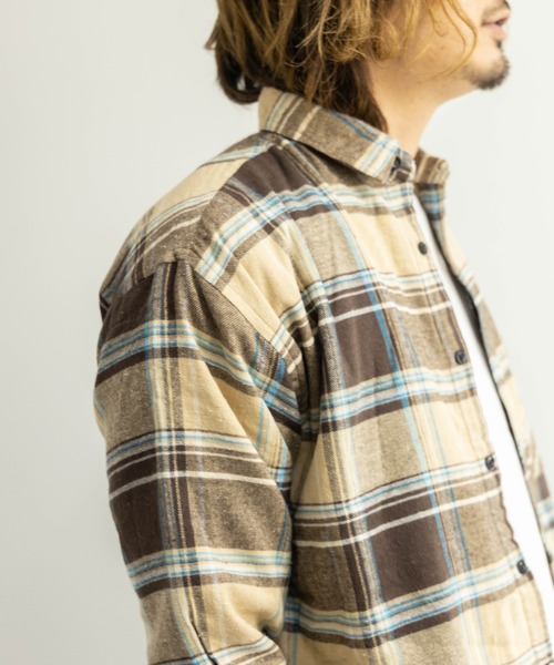 BARCEDOS（バルセドス）の「裏ボア チェックシャツジャケット（シャツ/ブラウス・メンズ・ベージュ/ブラウン/レッド/ブルー・LL/3L/M/L）」の14枚目の写真