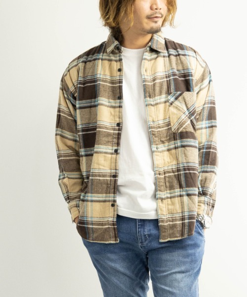 BARCEDOS（バルセドス）の「裏ボア チェックシャツジャケット（シャツ/ブラウス・メンズ・ベージュ/ブラウン/レッド/ブルー・LL/3L/M/L）」の6枚目の写真