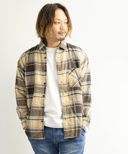 BARCEDOS（バルセドス）の「裏ボア チェックシャツジャケット（シャツ/ブラウス・メンズ・ベージュ/ブラウン/レッド/ブルー・LL/3L/M/L）」の5枚目の写真