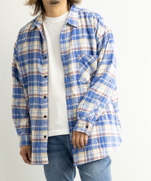 BARCEDOS（バルセドス）の「裏ボア チェックシャツジャケット（シャツ/ブラウス・メンズ・ベージュ/ブラウン/レッド/ブルー・LL/3L/M/L）」の10枚目の写真