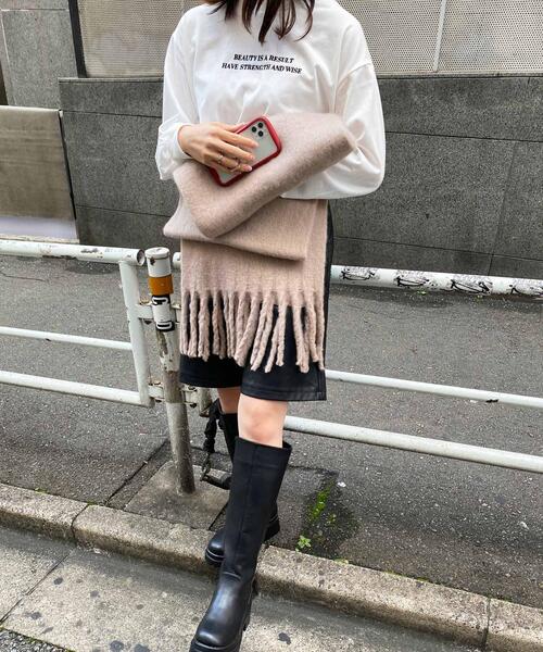 INGNI（イング）の「フリンジ／ボリュームストール（ストール/ショール・レディース・オフホワイト/サックスブルー/ピンク/モカ/ふじ色系9/ブラウン・ONE SIZE）」の14枚目の写真