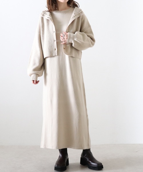 Cheek（チーク）の「２Ｗａｙニットカーディガン＋ニットワンピースＳＥＴ（ワンピース・レディース・グレー/アイボリー/モカ・MEDIUM）」の7枚目の写真