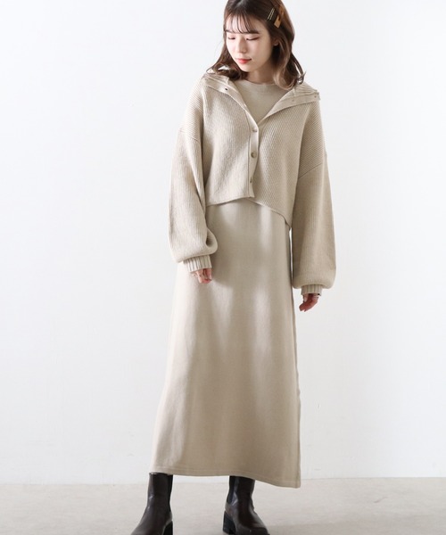 Cheek（チーク）の「２Ｗａｙニットカーディガン＋ニットワンピースＳＥＴ（ワンピース・レディース・グレー/アイボリー/モカ・MEDIUM）」の16枚目の写真
