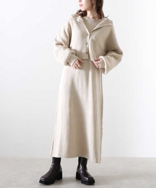 Cheek（チーク）の「２Ｗａｙニットカーディガン＋ニットワンピースＳＥＴ（ワンピース・レディース・グレー/アイボリー/モカ・MEDIUM）」の19枚目の写真
