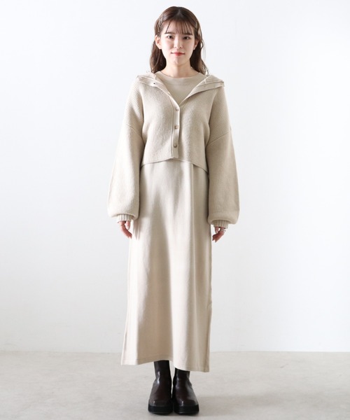 Cheek（チーク）の「２Ｗａｙニットカーディガン＋ニットワンピースＳＥＴ（ワンピース・レディース・グレー/アイボリー/モカ・MEDIUM）」の15枚目の写真