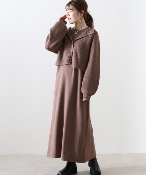 Cheek（チーク）の「２Ｗａｙニットカーディガン＋ニットワンピースＳＥＴ（ワンピース・レディース・グレー/アイボリー/モカ・MEDIUM）」の14枚目の写真