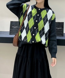 アーガイルクルーネックニットカーディガン