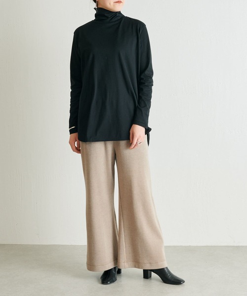 BEARDSLEY(ビアズリー)の「柔らかで薄手 インナーに使いやすい ニットのチクチクが苦手な方にも ハイネックTシャツ(Tシャツ/カットソー・レディース・ホワイト/ブラック/ブラック系その他・FREE)」の16枚目の写真