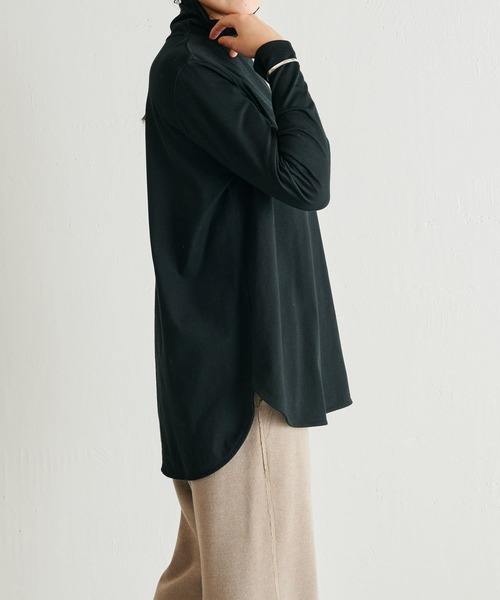 BEARDSLEY(ビアズリー)の「柔らかで薄手 インナーに使いやすい ニットのチクチクが苦手な方にも ハイネックTシャツ(Tシャツ/カットソー・レディース・ホワイト/ブラック/ブラック系その他・FREE)」の12枚目の写真