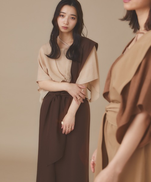 moi tytto（モイテュット）の「(取り外し可能)ワンショルペンシルスカート（スカート・レディース・ベージュ/ブラウン・FREE）」の7枚目の写真