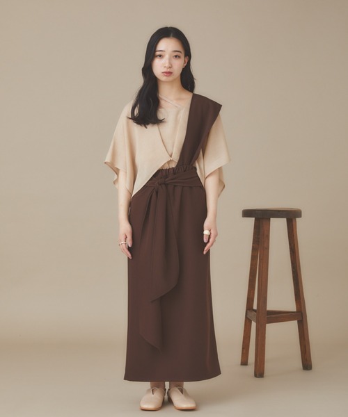 moi tytto（モイテュット）の「(取り外し可能)ワンショルペンシルスカート（スカート・レディース・ベージュ/ブラウン・FREE）」の12枚目の写真