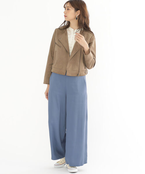 BEAMS HEART（ビームスハート）の「BEAMS HEART / フェイクスエード ノーカラーブルゾン（ライダースジャケット・レディース・ベージュ/ブラウン・SMALL/MEDIUM）」の10枚目の写真