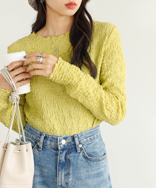 GeeRA(ジーラ)の「ワッシャーカットソープルオーバー(Tシャツ/カットソー・レディース・ブラック/グリーン/アイボリー/ピンク/イエロー・MEDIUM/X-LARGE/LARGE)」の5枚目の写真