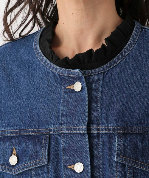 LEPSIM（レプシィム）の「ノーカラーリョウポケットジャケット　256058（デニムジャケット・レディース・ネイビー/オフホワイト/ブルー・FREE）」の6枚目の写真